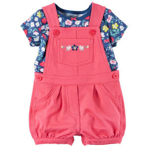 Baby Girl Floral Tee & Pink Shortalls Set